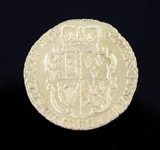 A George III gold quarter guinea, 1762, EF.